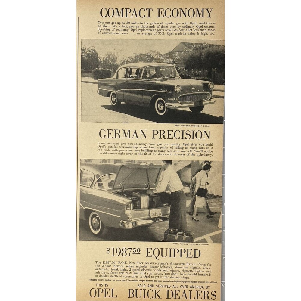 Buick Opel "Compact Economy German Precision" Vintage Print Ad 1960